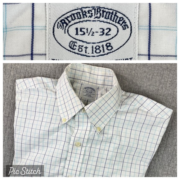 Brooks Brothers window pane check pattern Dress Shirt Men (M) 15 1/2 Button Down - Picture 1 of 8